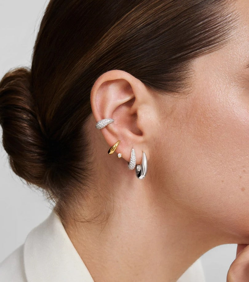 Gold Pavé Dome Huggie Hoop Earrings