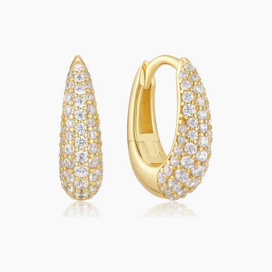 Gold Pavé Dome Huggie Hoop Earrings