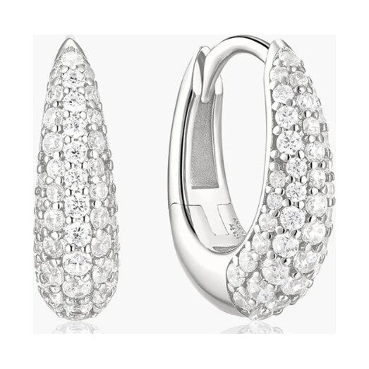 Silver Pavé Dome Huggie Hoop Earrings