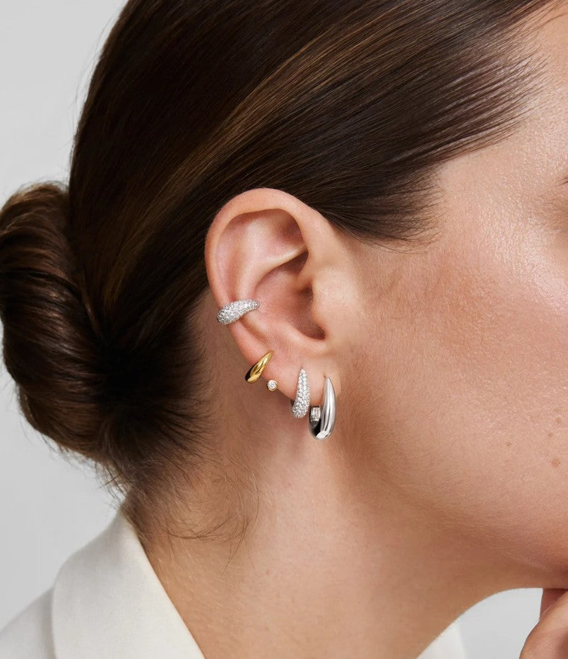 Silver Pavé Dome Huggie Hoop Earrings