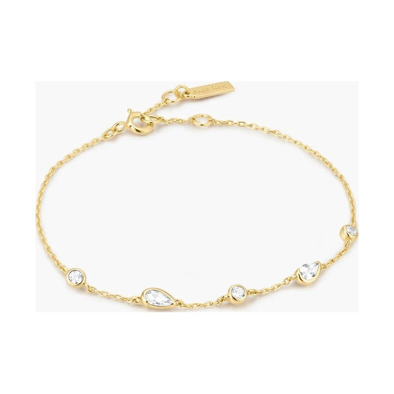 Gold Round & Teardrop Bezel Station Bracelet