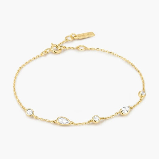 Gold Round & Teardrop Bezel Station Bracelet