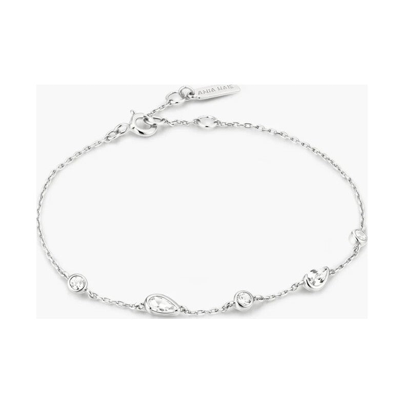 Silver Round & Teardrop Bezel Station Bracelet