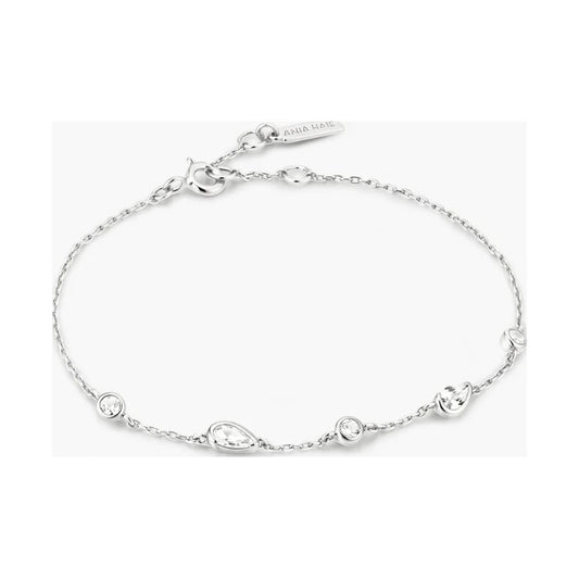 Silver Round & Teardrop Bezel Station Bracelet