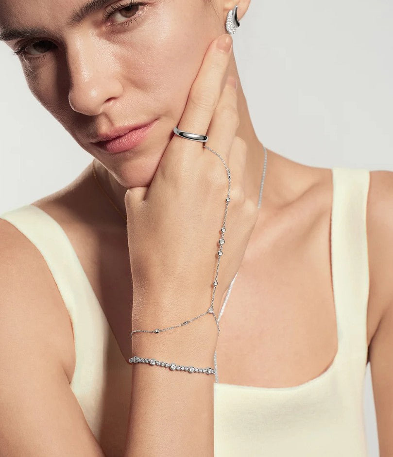 Silver Alternating Bezel-Set Bracelet