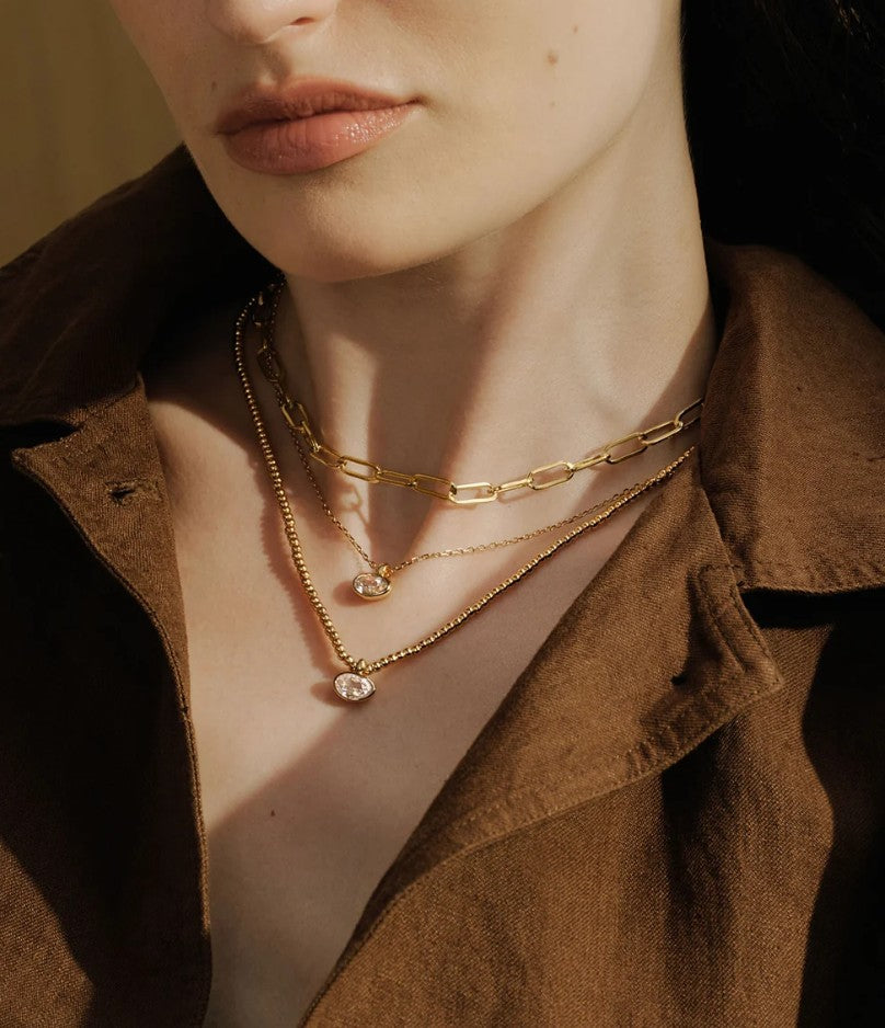 Gold Bezel Organic Pebble Necklace