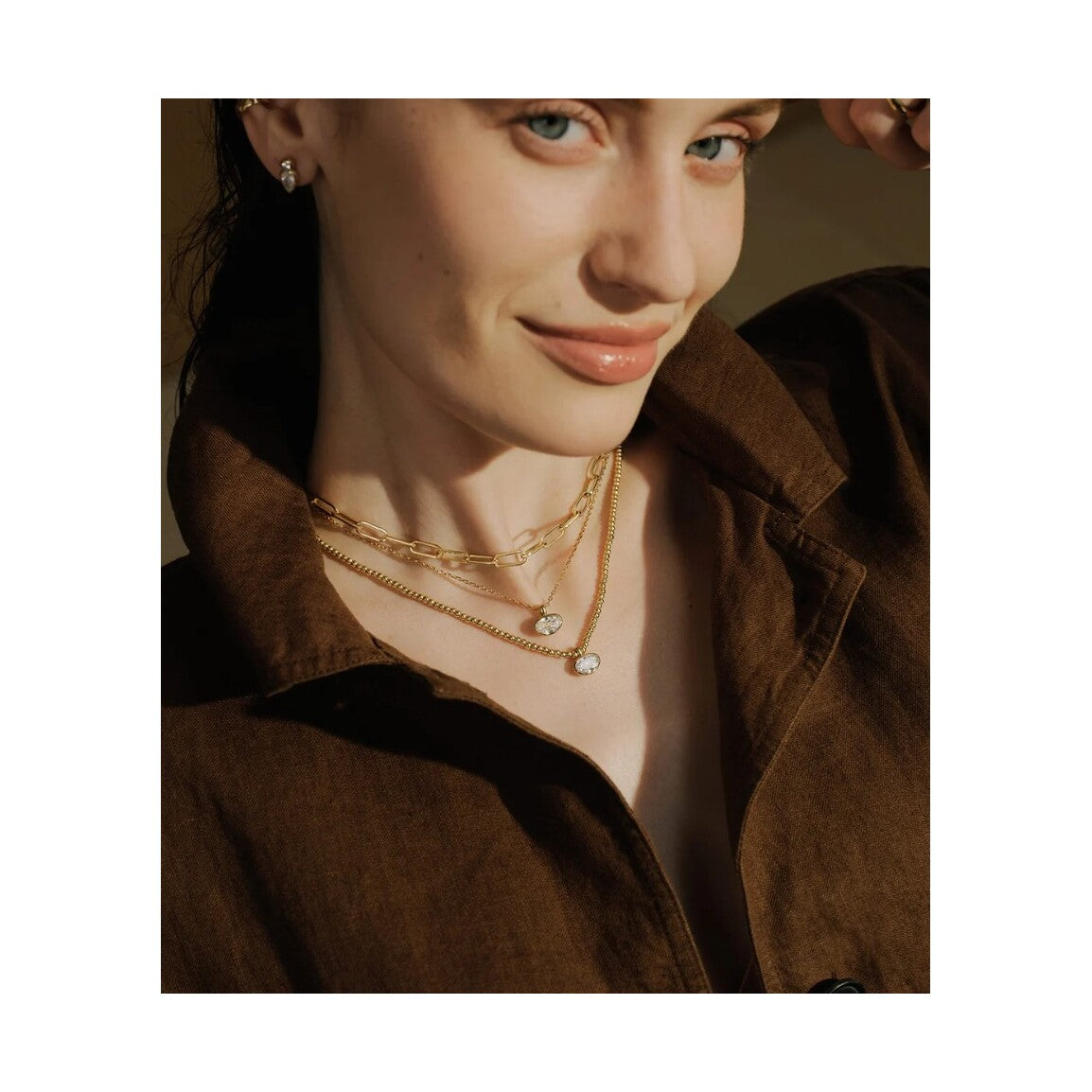 Gold Bezel Organic Pebble Necklace