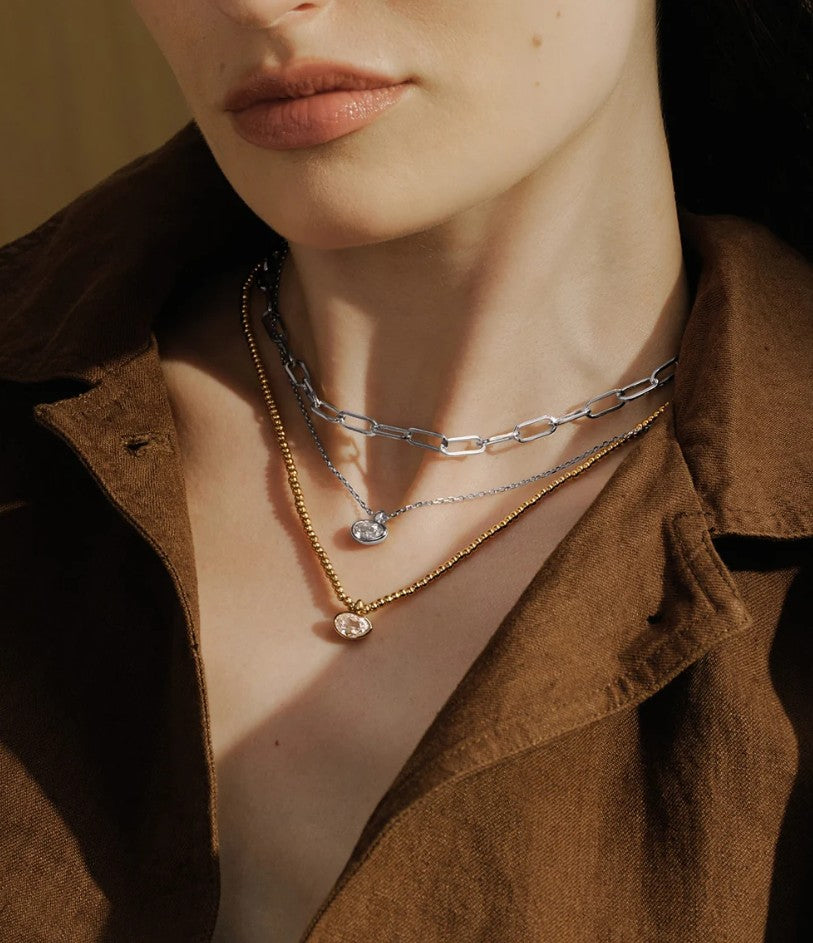 Silver Bezel Organic Pebble Necklace