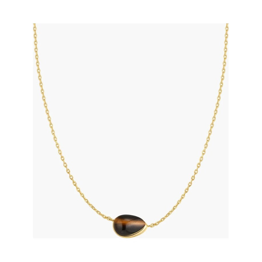 Gold Bezel Tiger’s Eye Organic Dome Pebble Necklace