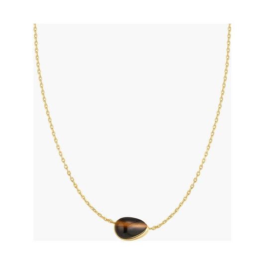 Gold Bezel Tiger’s Eye Organic Dome Pebble Necklace