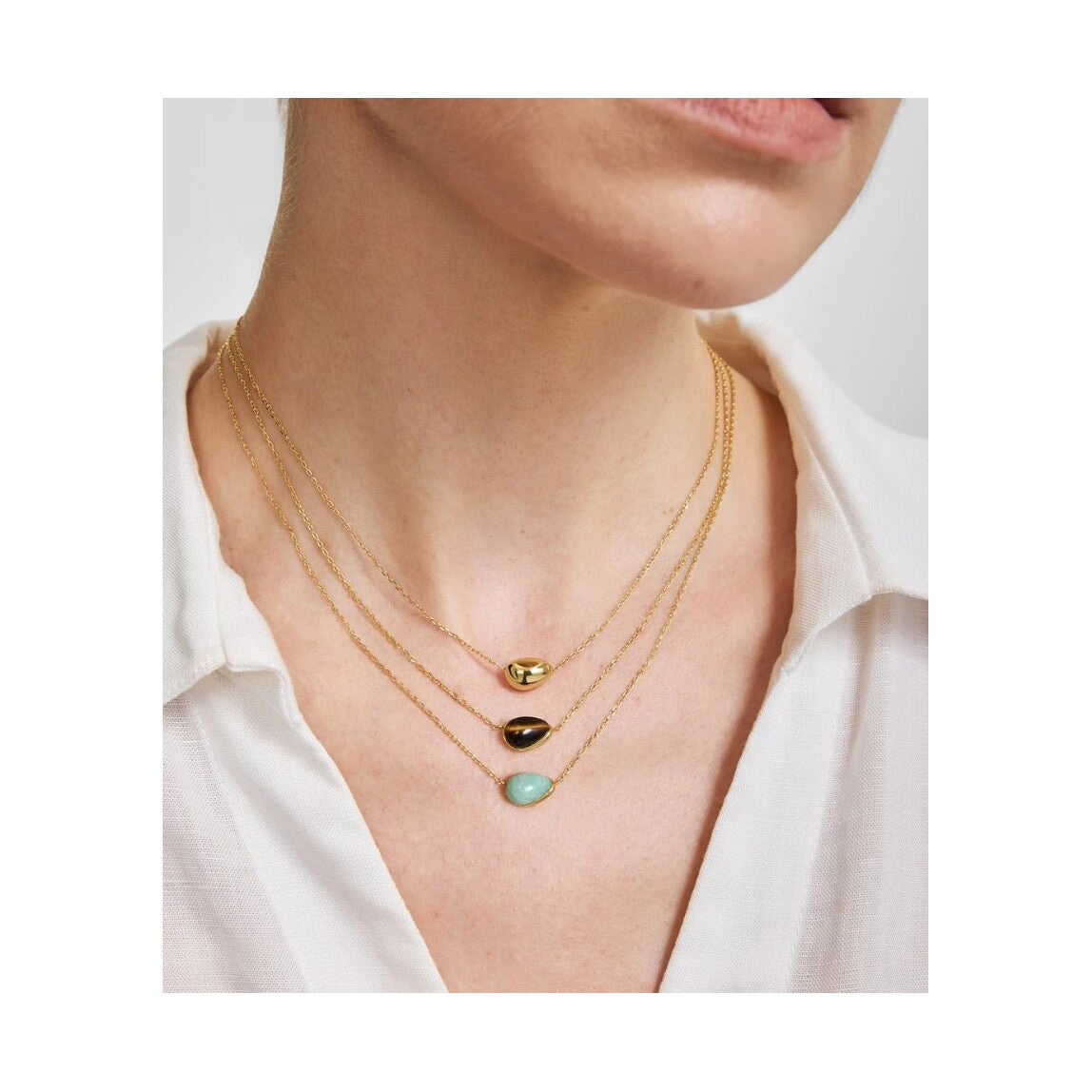 Gold Bezel Tiger’s Eye Organic Dome Pebble Necklace