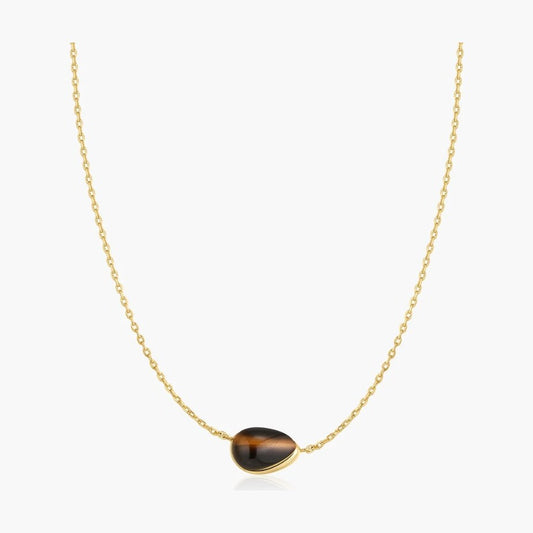 Gold Bezel Tiger’s Eye Organic Dome Pebble Necklace