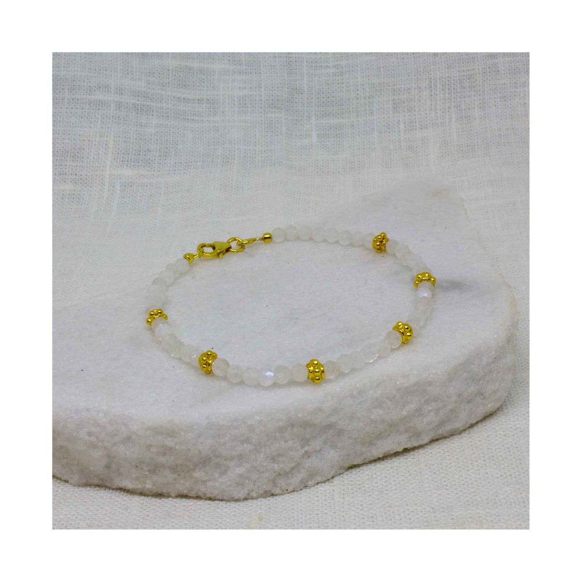 Rainbow Moonstone Gemstone and Gold Beaded Bracelet