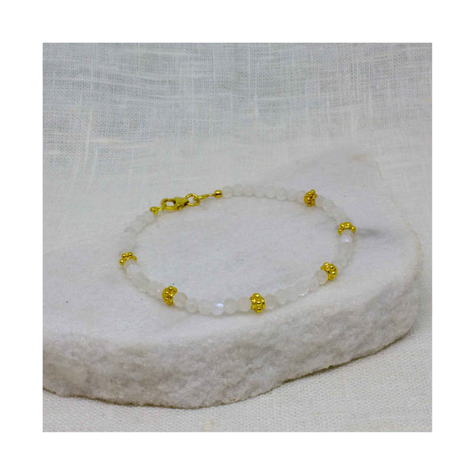 Rainbow Moonstone Gemstone and Gold Beaded Bracelet