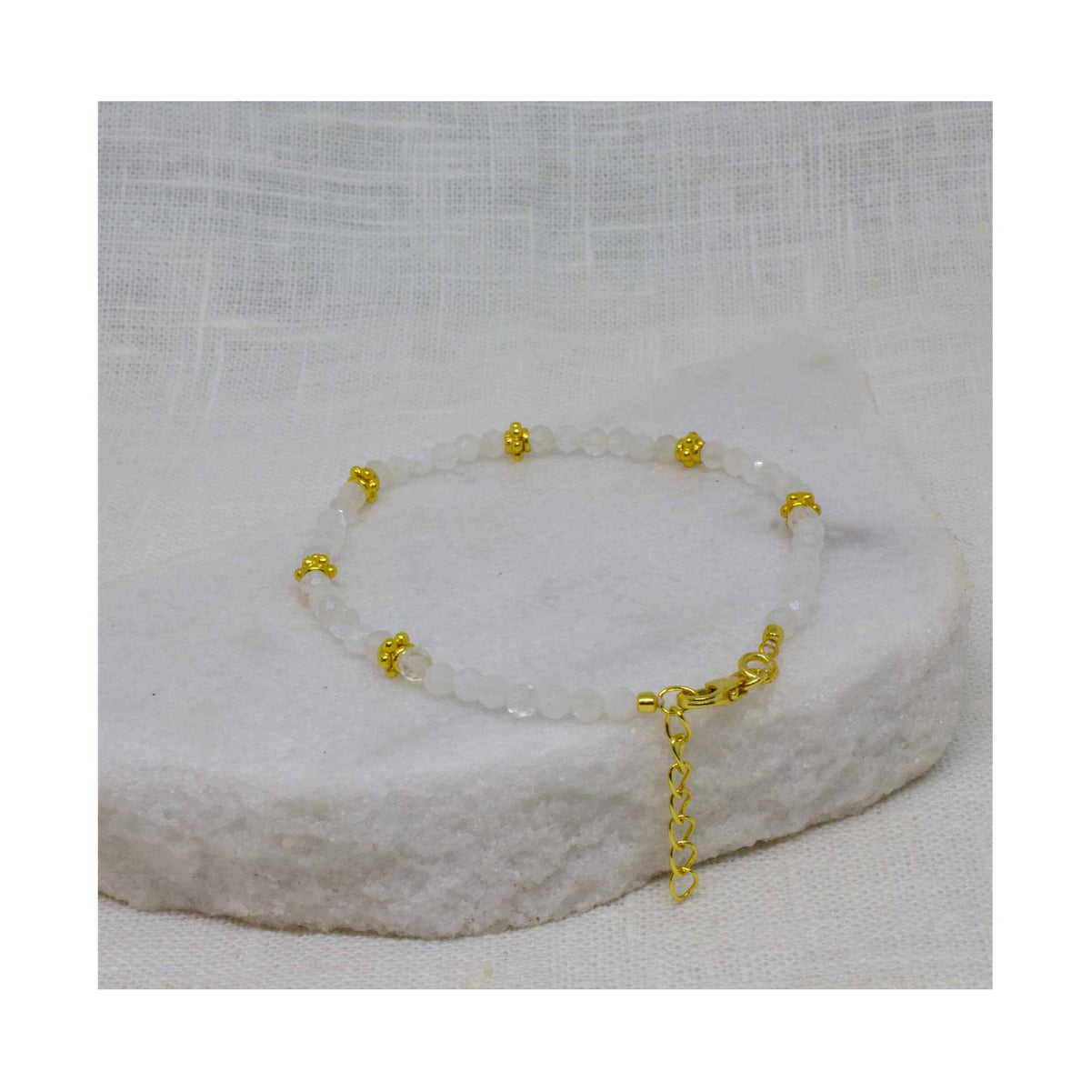Rainbow Moonstone Gemstone and Gold Beaded Bracelet