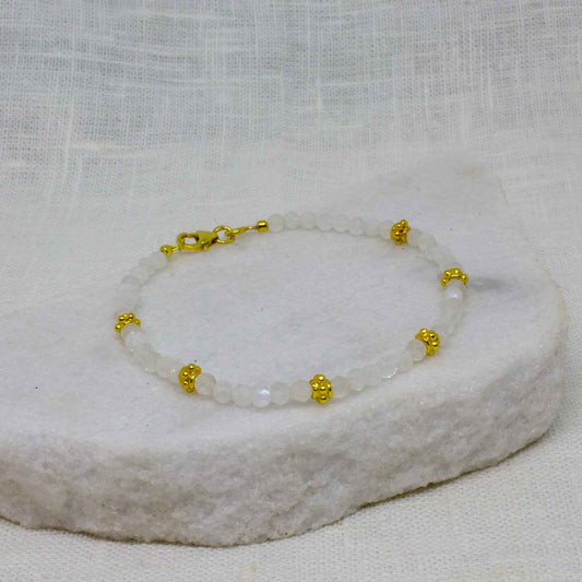 Rainbow Moonstone Gemstone and Gold Beaded Bracelet
