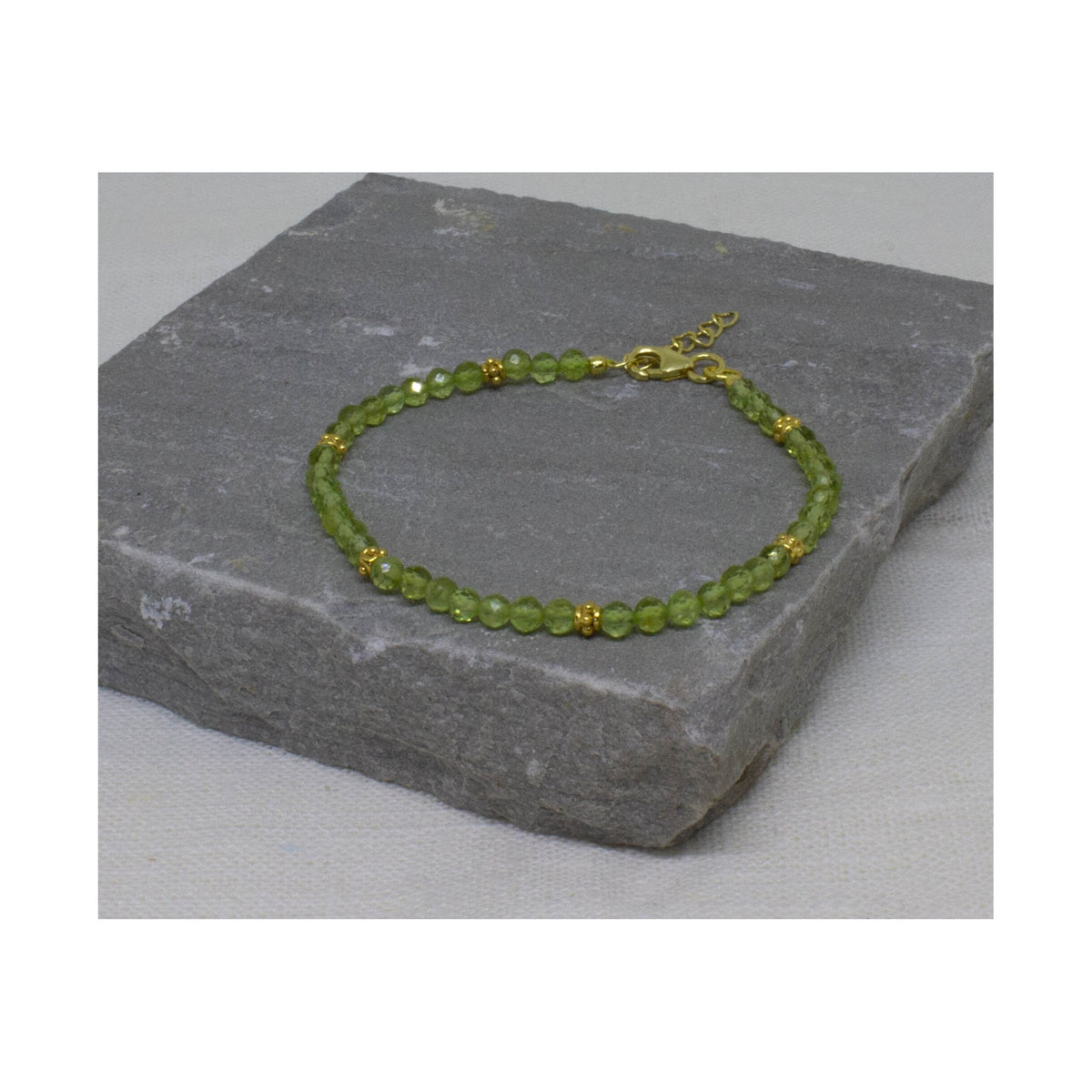 Peridot Gemstone and Gold Beaded Bracelet