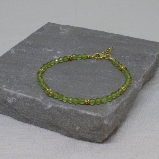 Peridot Gemstone and Gold Beaded Bracelet