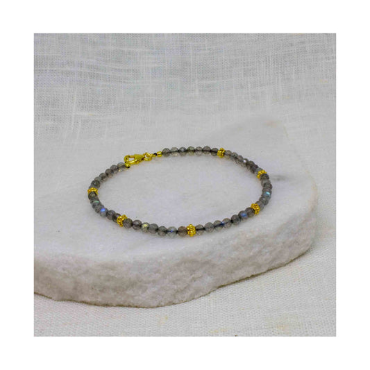 Labrodite Gemstone and Gold Beaded Bracelet