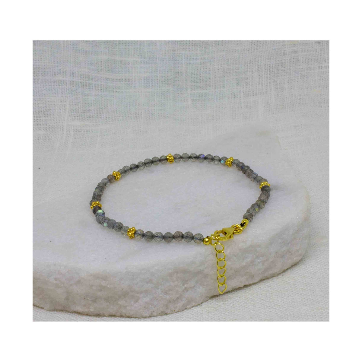 Labrodite Gemstone and Gold Beaded Bracelet