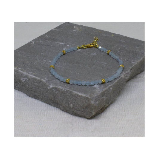Aquamarine Gemstone and Gold Beaded Bracelet