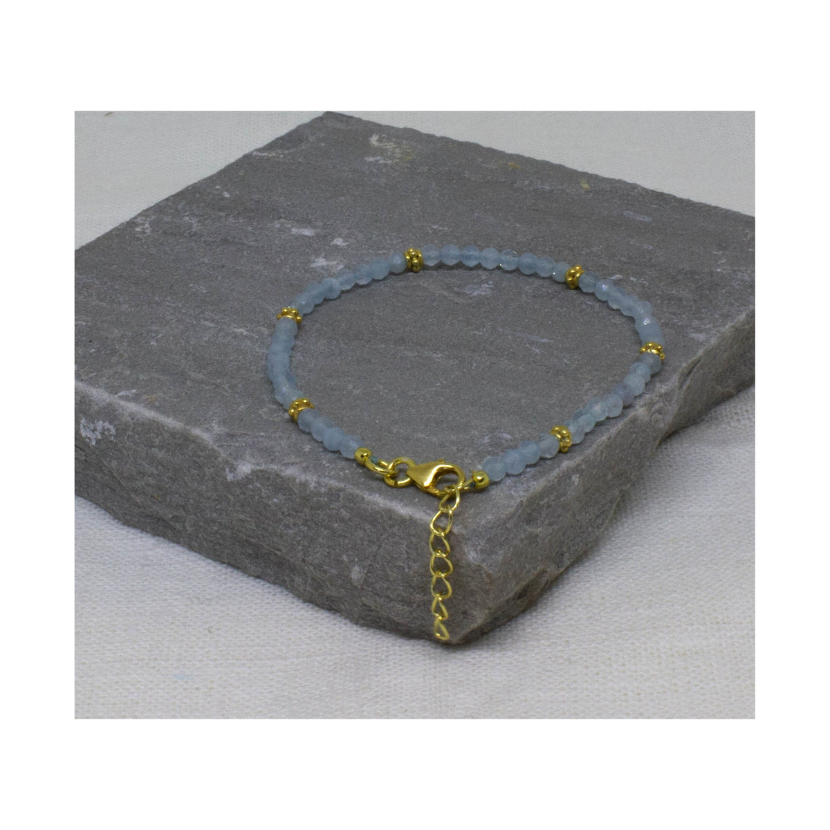 Aquamarine Gemstone and Gold Beaded Bracelet