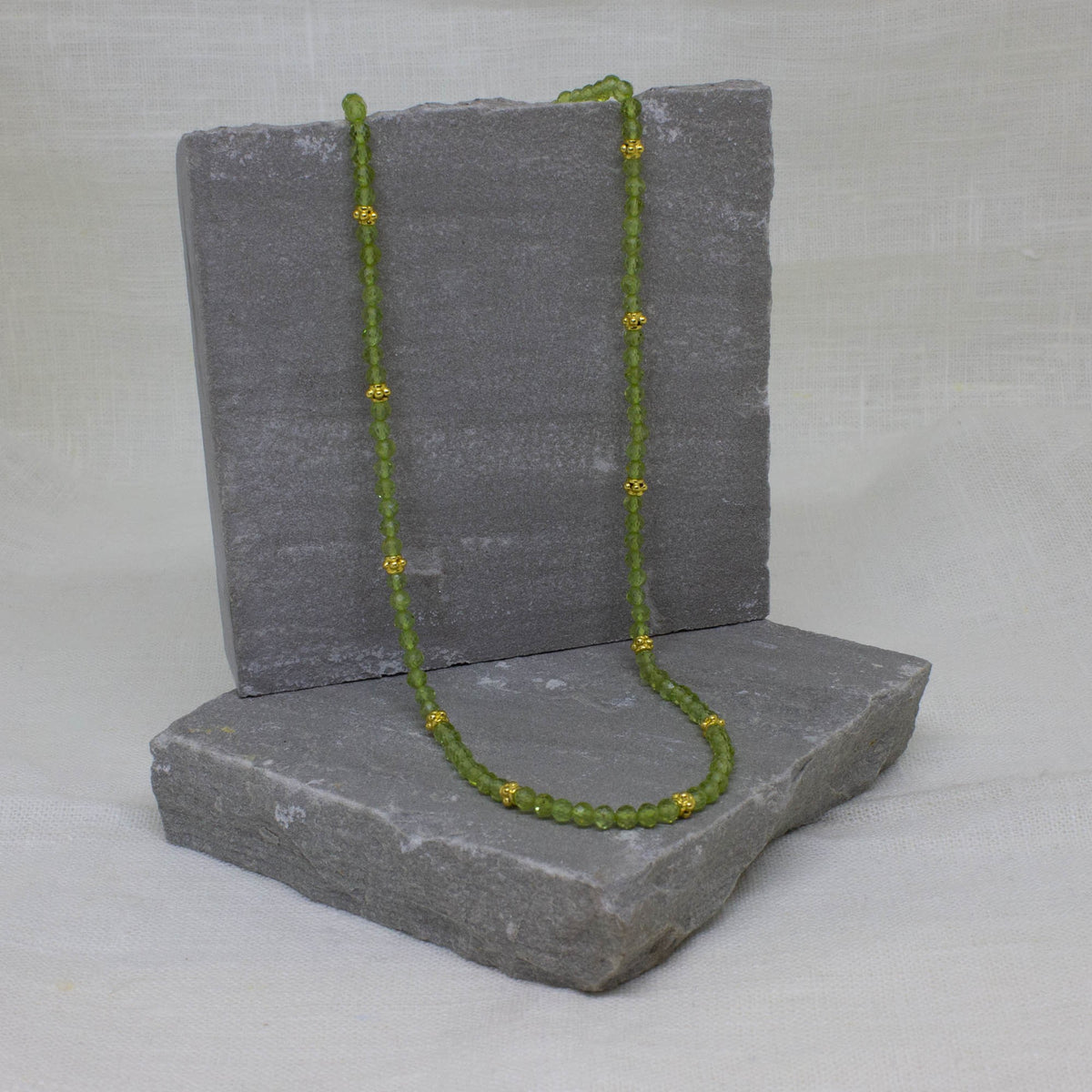 Peridot Gemstone and Gold Beaded Necklace
