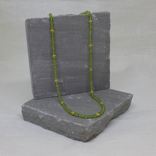 Peridot Gemstone and Gold Beaded Necklace