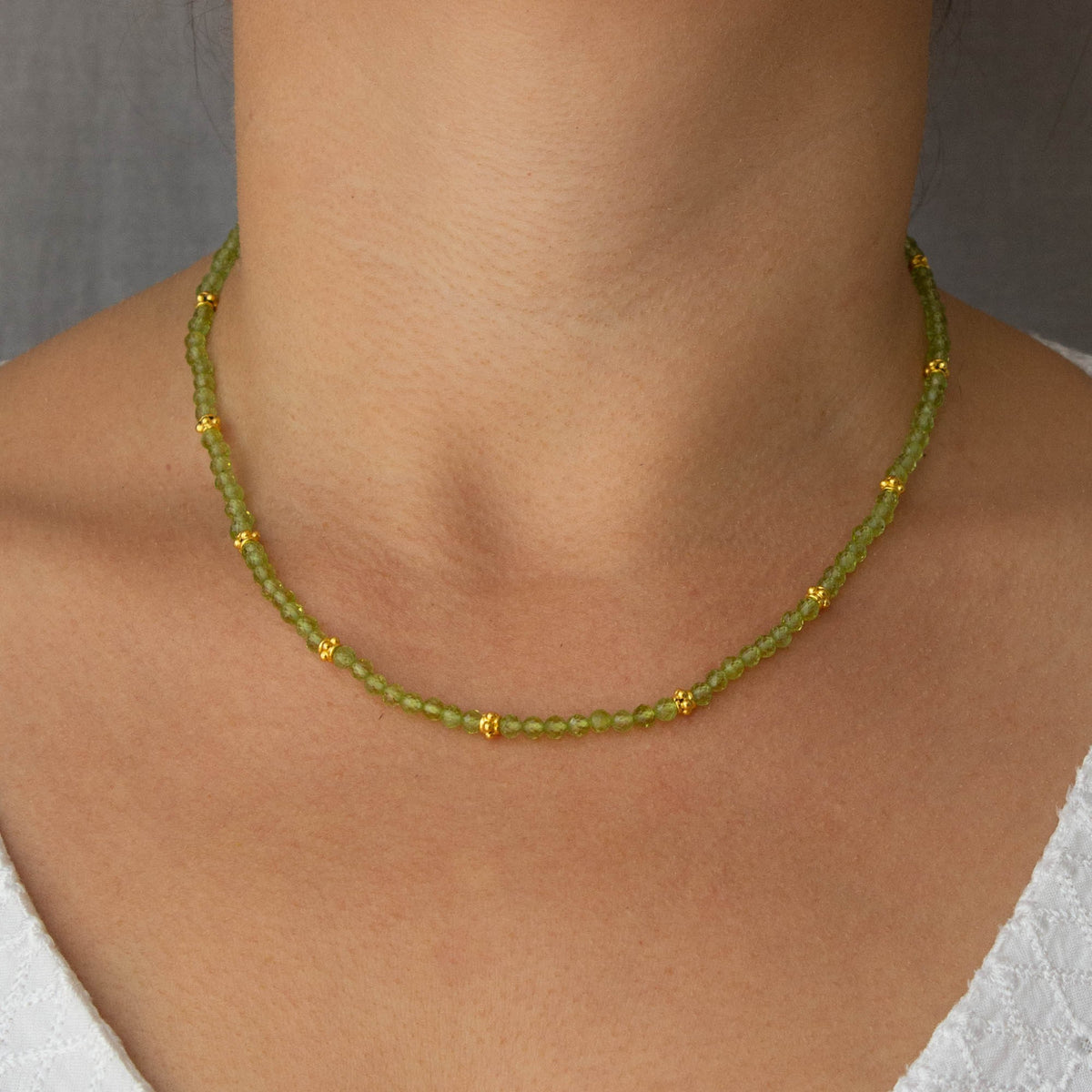 Peridot Gemstone and Gold Beaded Necklace
