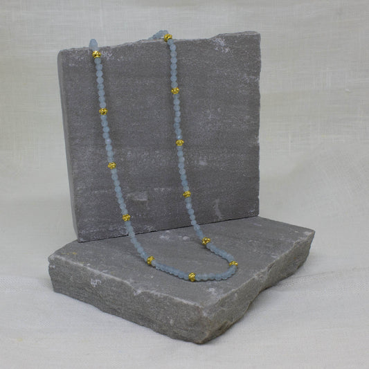 Aquamarine Gemstone and Gold Beaded Necklace
