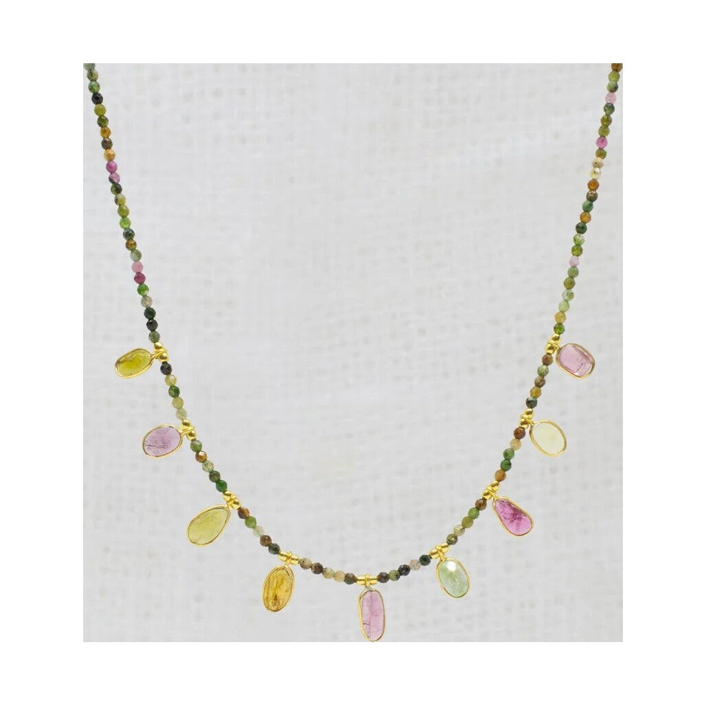 Multi Tourmaline Slice Pendant Necklace