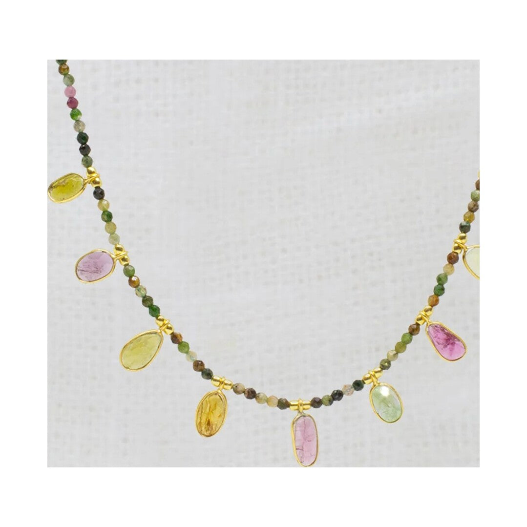 Multi Tourmaline Slice Pendant Necklace