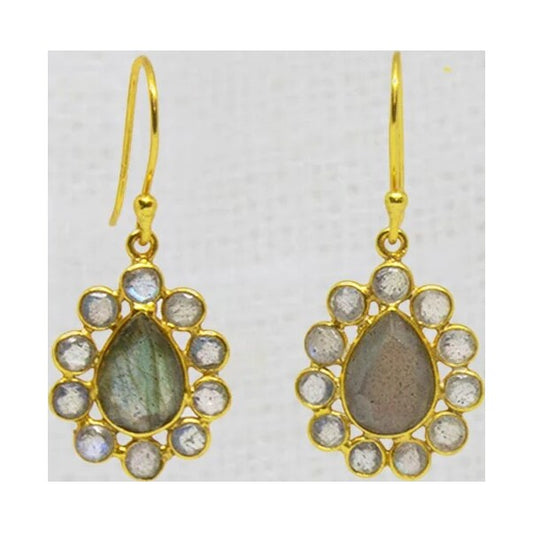 Labradorite Halo Earrings