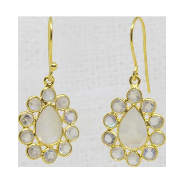 Rainbow Moonstone Halo Earrings