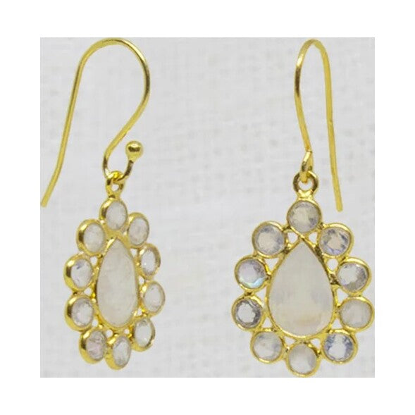 Rainbow Moonstone Halo Earrings
