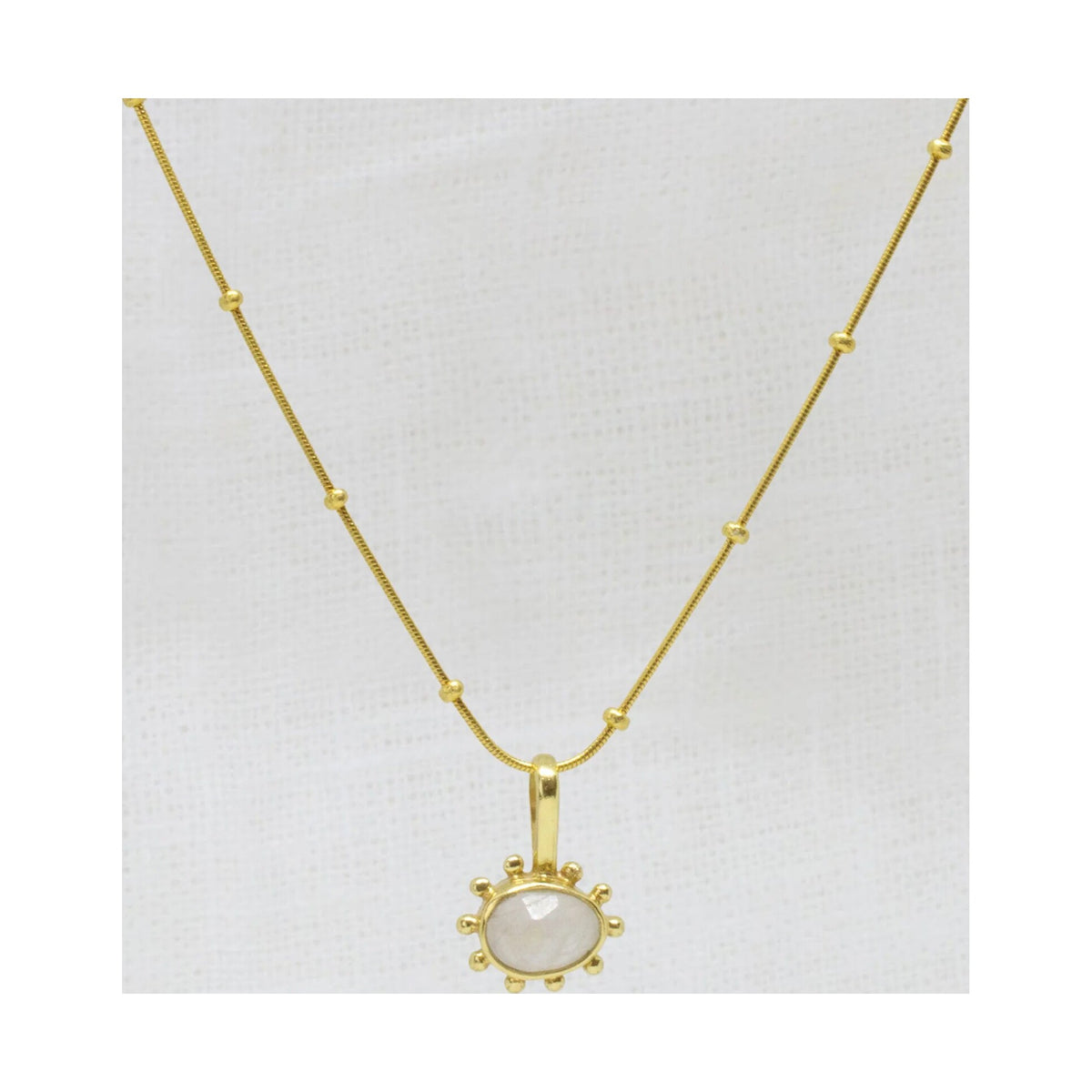 Irregular Rainbow Moonstone Gemstone Organic Dot Work Pendant Necklace