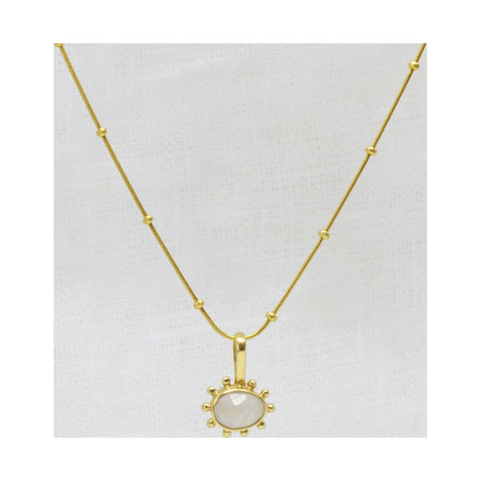 Irregular Rainbow Moonstone Gemstone Organic Dot Work Pendant Necklace