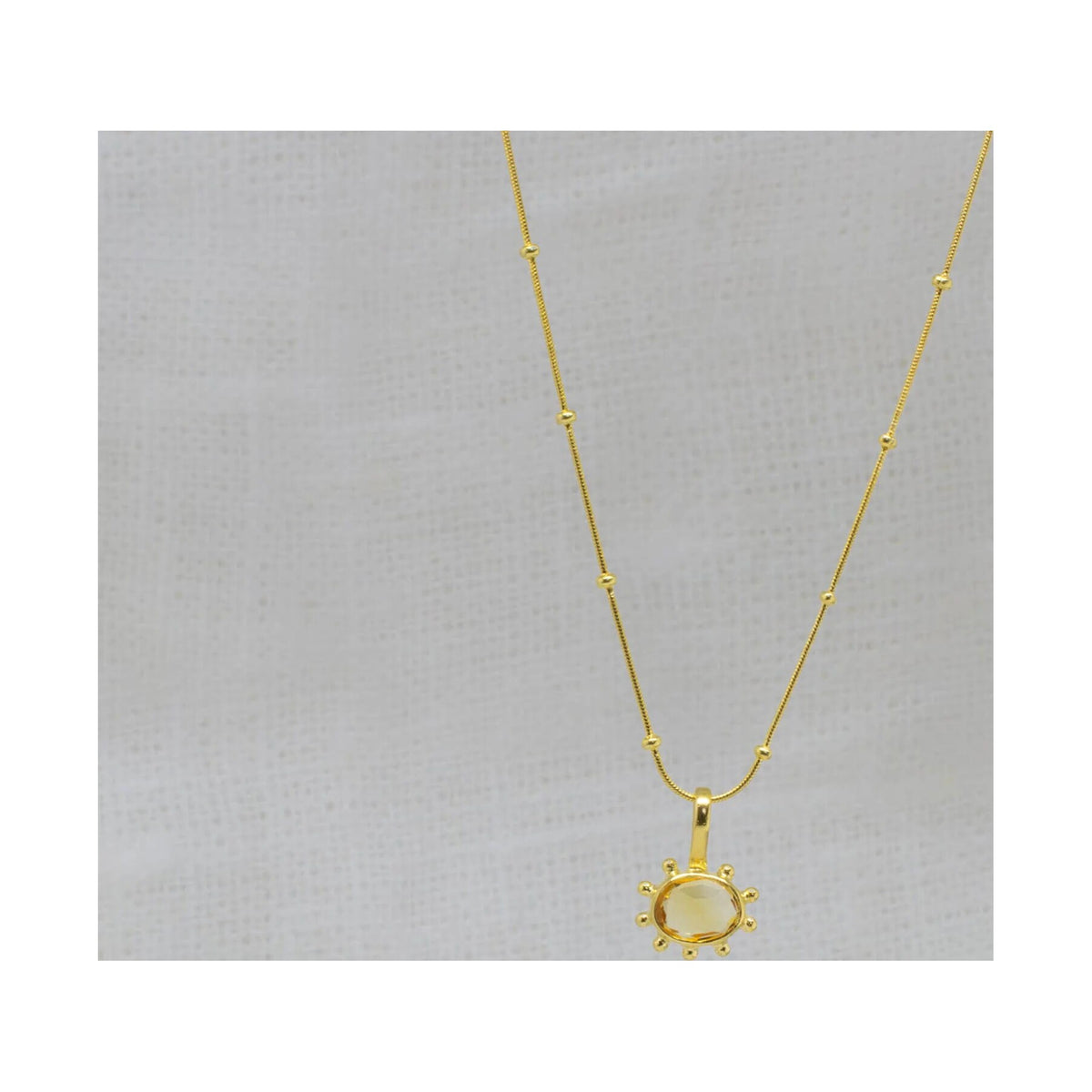 Irregular Citrine Gemstone Organic Dot Work Pendant Necklace