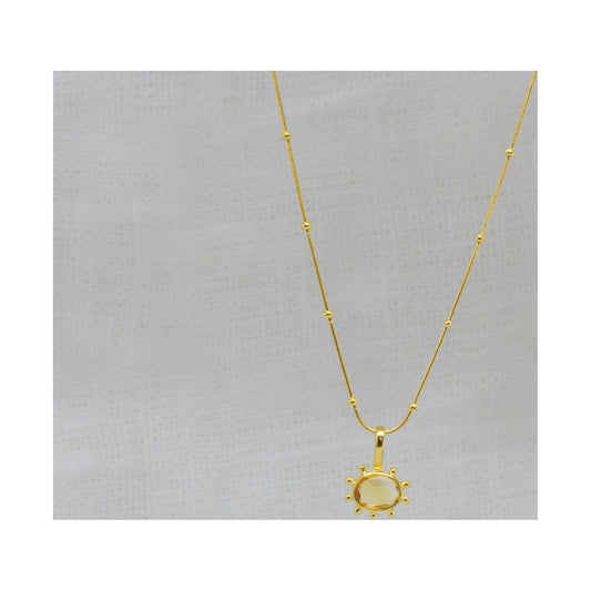 Irregular Citrine Gemstone Organic Dot Work Pendant Necklace