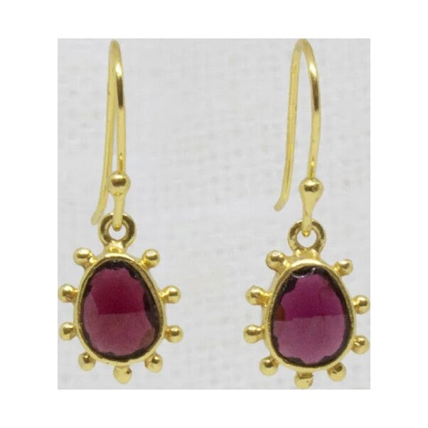 Irregular Garnet Gemstone Organic Dot Work Drop Earrings