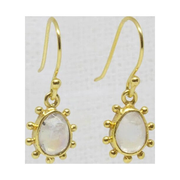 Irregular Rainbow Moonstone Gemstone Organic Dot Work Drop Earrings