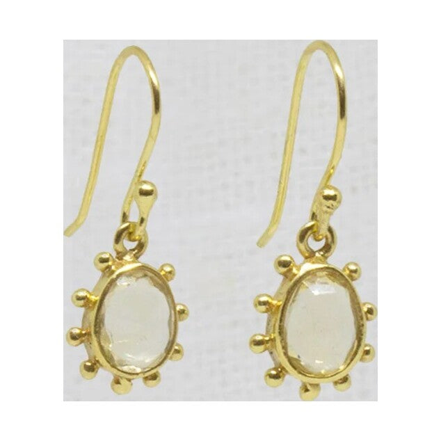 Irregular Citrine Gemstone Organic Dot Work Drop Earrings