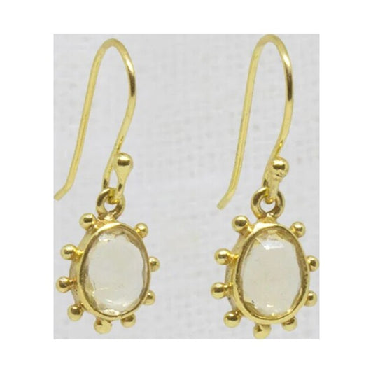 Irregular Citrine Gemstone Organic Dot Work Drop Earrings