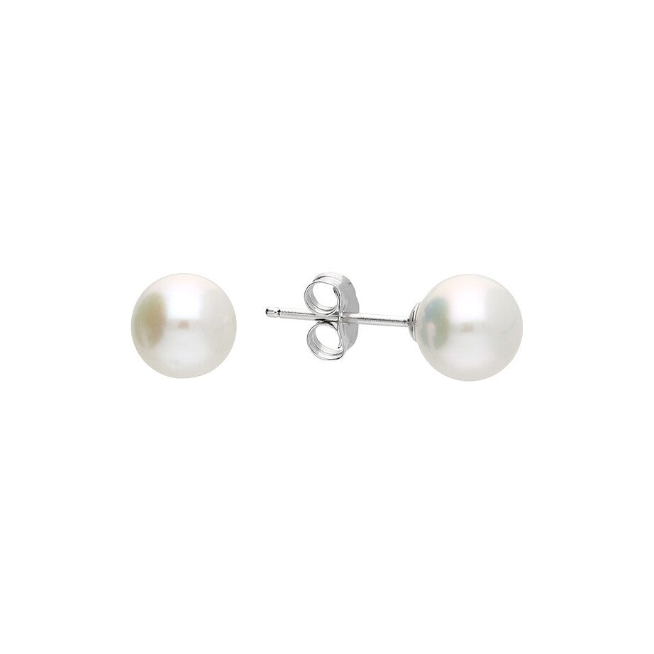Sterling Silver Round Pearl Stud Earrings