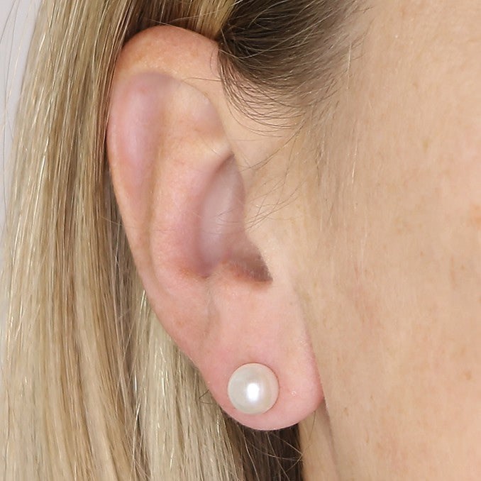Sterling Silver Round Pearl Stud Earrings