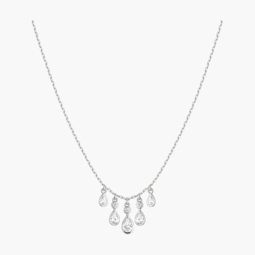 Silver Bezel-Set Teardrop Cascade Necklace