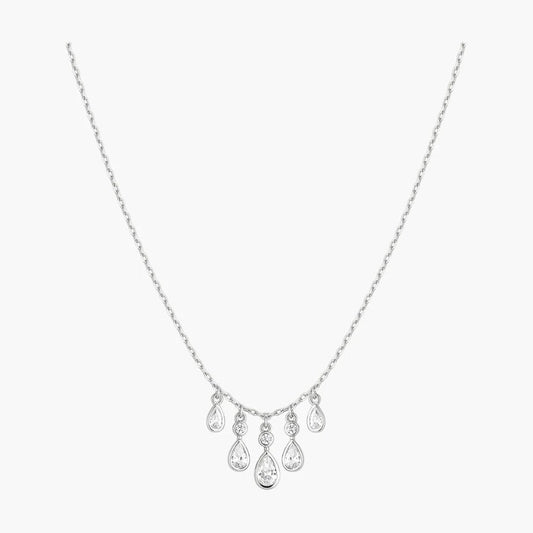 Silver Bezel-Set Teardrop Cascade Necklace