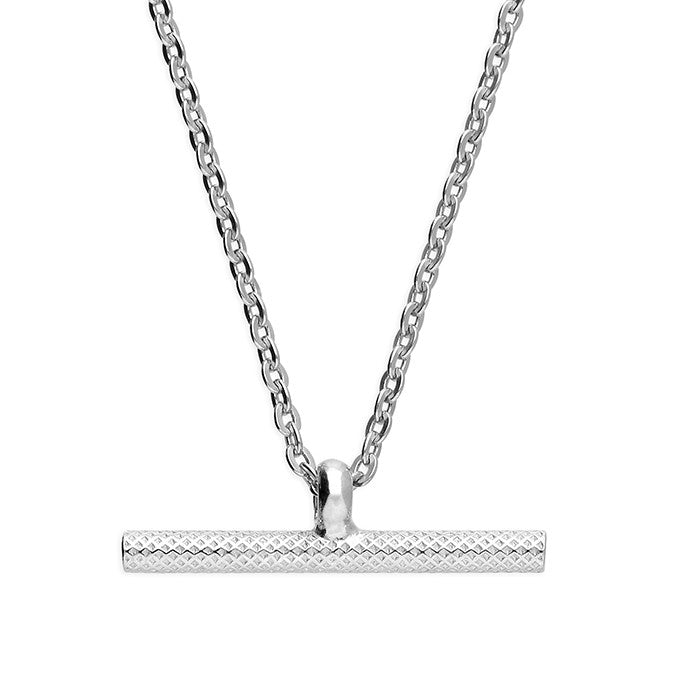 Sterling Silver Patterned T-Bar Necklace