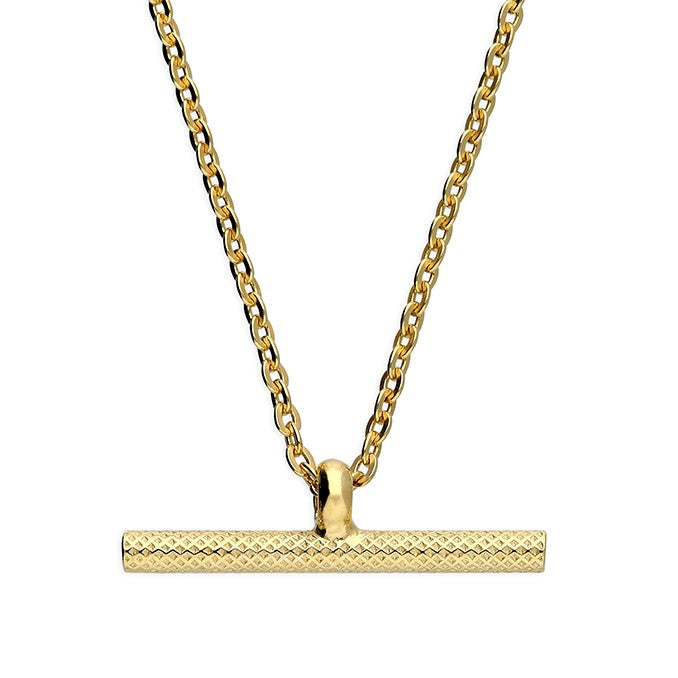 Sterling Silver Gold Plated Patterned T-Bar Necklace