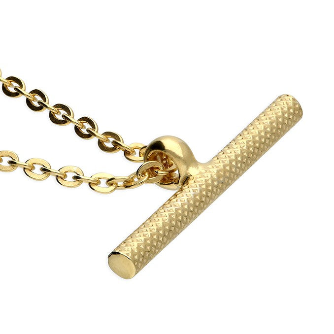 Sterling Silver Gold Plated Patterned T-Bar Necklace